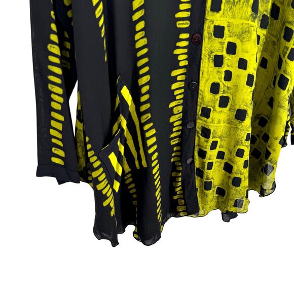 Lynz Sz Medium Green Black Wearable Art Blouse Shirt Top Unique Abstract Artsy - Picture 5 of 8